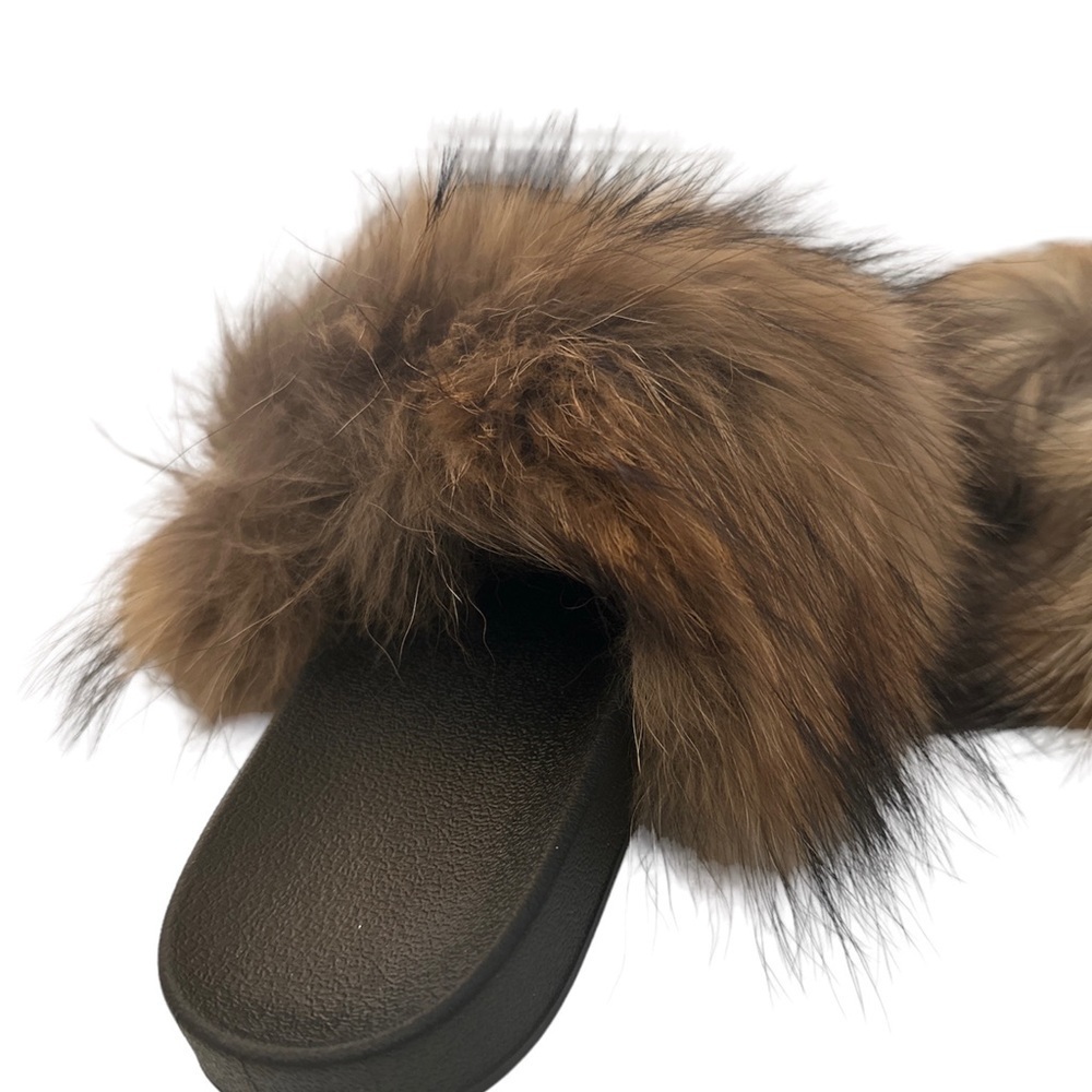 Faux Fur Brown And Black Slipper S6 Brand New - Picture 3 of 4